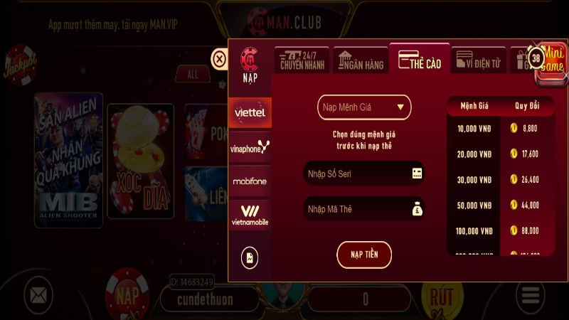 Game thủ đánh giá giao dịch nạp tiền tại Manclub