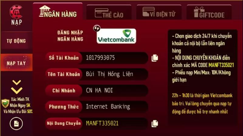 Những bước thực hiện chuyển tiền chung từ nhà cái